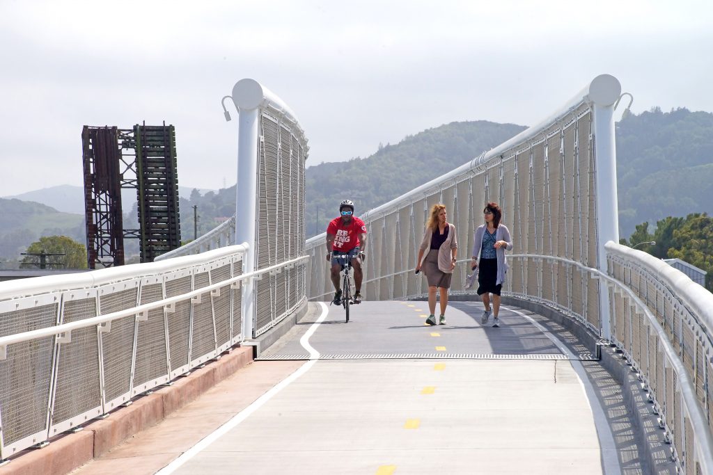 Citizens Oversight Committee Bike path with cyclist and pedestrian