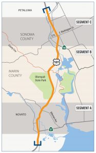 map of 101 corridor through marin county