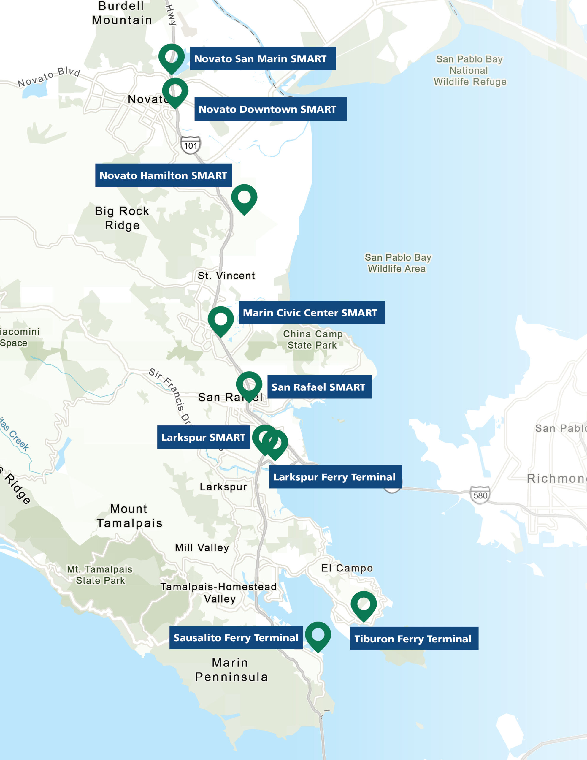 Map_TAM_MarinMobilityHubPlan Mobility Plan Locations Map